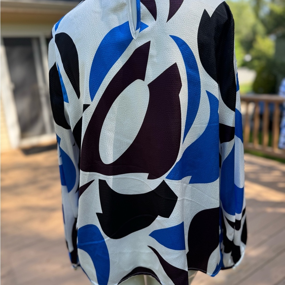Liz Clairborne Women's Blue Black White Long Sleeve Blouse Sz Large lightweight - Picture 5 of 12